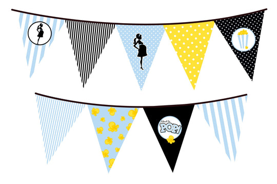 Ready To Pop Blue - Baby Shower Themed Pennant Set - INSTANT DOWNLOAD