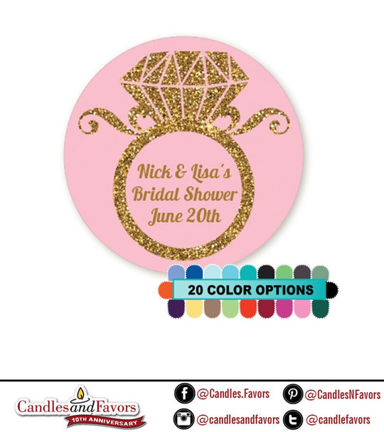 Engagement Ring Glitter Gold Bridal Shower Stickers, Thank You Stickers, Wedding Favor Sticker Labels, Personalized Party Favors