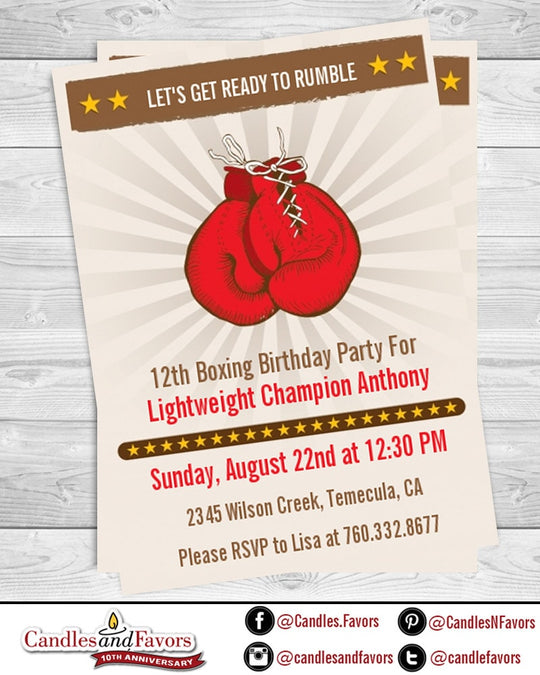 Boxing Gloves - Printable Birthday Party Invitation