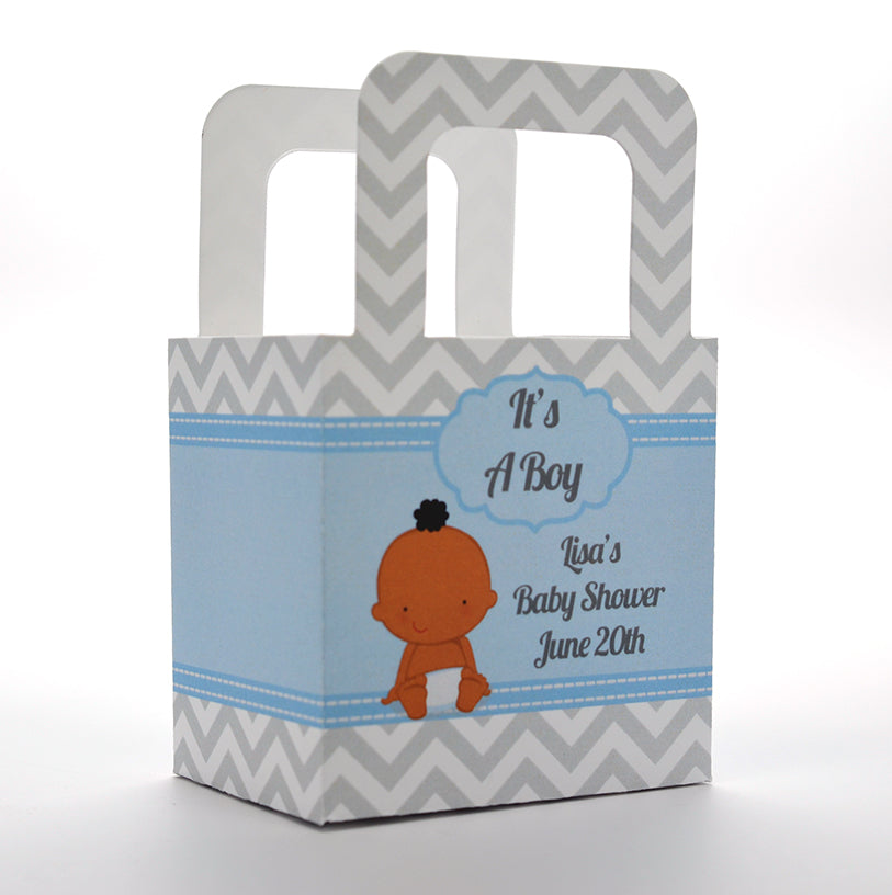 It's A Boy Chevron African American - Personalized Baby Shower Favor Boxes