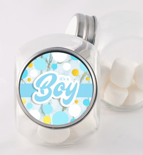 It's A Boy Blue Gold - Personalized Baby Shower Candy Jar