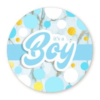 It's A Boy Blue Gold - Round Personalized Baby Shower Sticker Labels