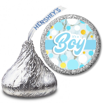It's A Boy Blue Gold - Hershey Kiss Baby Shower Sticker Labels