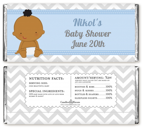 It's A Boy Chevron African American - Personalized Baby Shower Candy Bar Wrappers