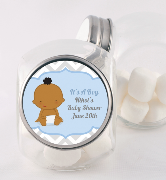 It's A Boy Chevron African American - Personalized Baby Shower Candy Jar