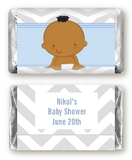 It's A Boy Chevron African American - Personalized Baby Shower Mini Candy Bar Wrappers