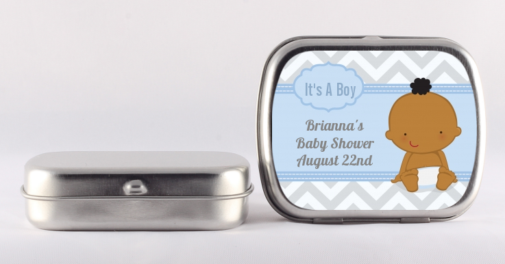 It's A Boy Chevron African American - Personalized Baby Shower Mint Tins