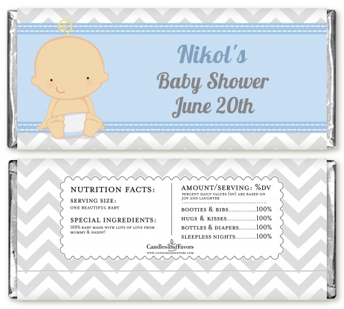 It's A Boy Chevron - Personalized Baby Shower Candy Bar Wrappers