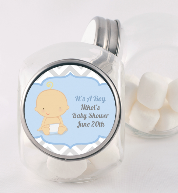 It's A Boy Chevron - Personalized Baby Shower Candy Jar