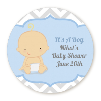 It's A Boy Chevron - Round Personalized Baby Shower Sticker Labels