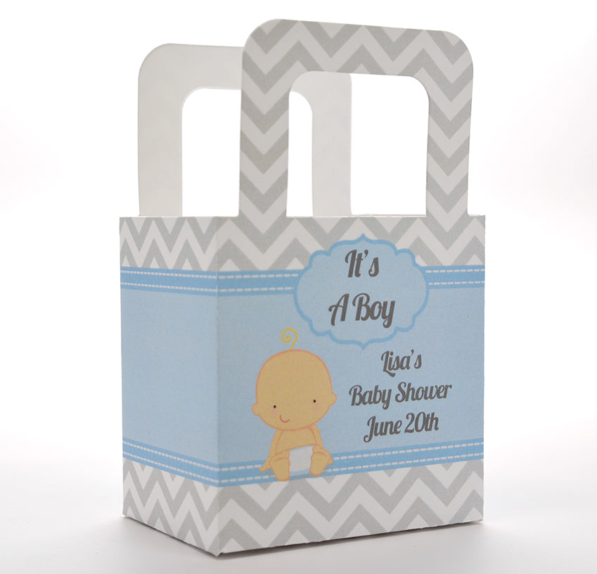 It's A Boy Chevron - Personalized Baby Shower Favor Boxes