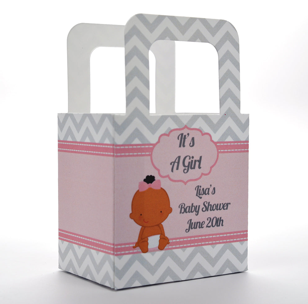 It's A Girl Chevron African American - Personalized Baby Shower Favor Boxes
