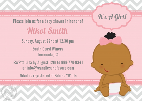 It's A Girl Chevron African American - Baby Shower Invitations