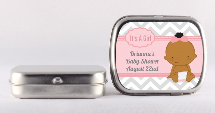 It's A Girl Chevron African American - Personalized Baby Shower Mint Tins