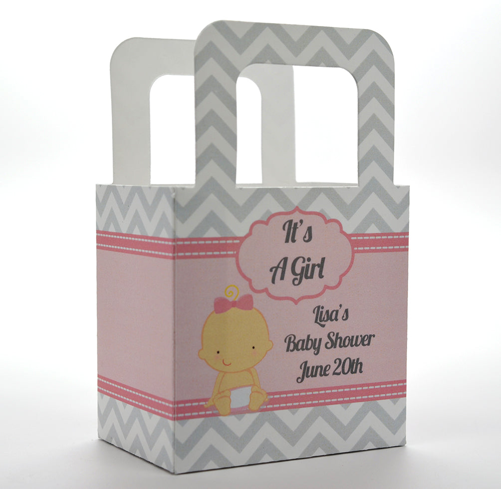 It's A Girl Chevron - Personalized Baby Shower Favor Boxes