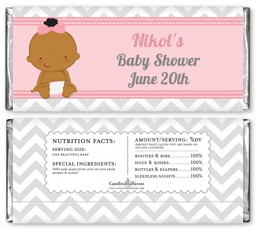 It's A Girl Chevron African American - Personalized Baby Shower Candy Bar Wrappers