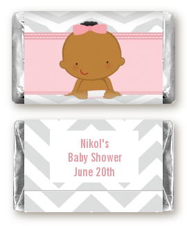 It's A Girl Chevron African American - Personalized Baby Shower Mini Candy Bar Wrappers