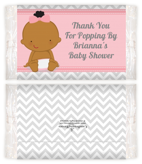 It's A Girl Chevron African American - Personalized Popcorn Wrapper Baby Shower Favors