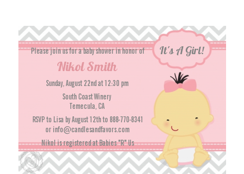 It's A Girl Chevron Asian - Baby Shower Petite Invitations