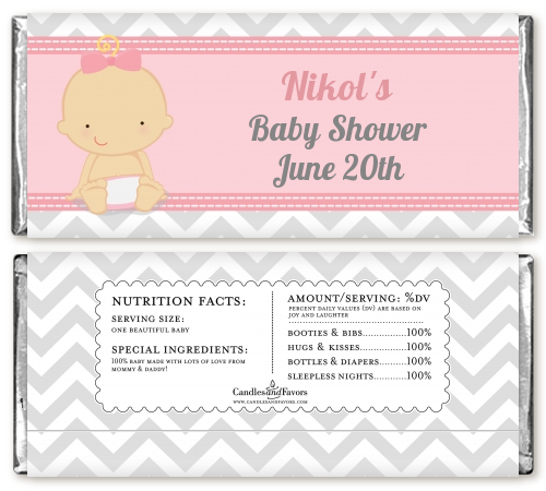 It's A Girl Chevron - Personalized Baby Shower Candy Bar Wrappers