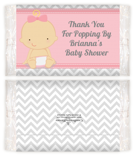It's A Girl Chevron - Personalized Popcorn Wrapper Baby Shower Favors