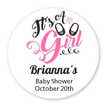 It's A Girl - Round Personalized Baby Shower Sticker Labels