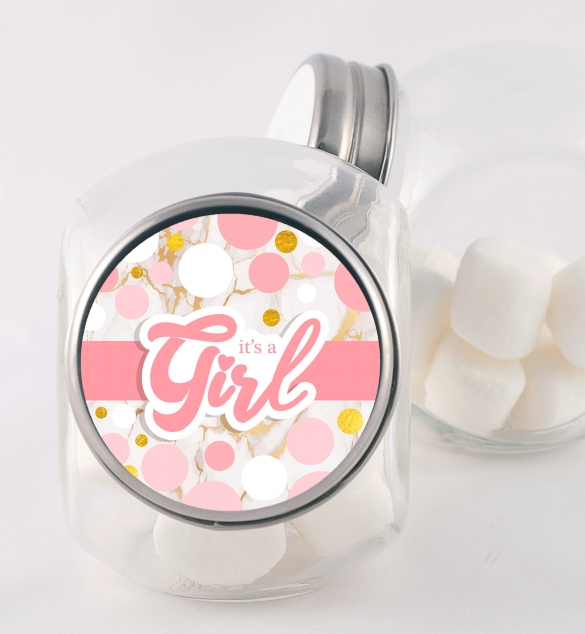 It's A Girl Pink Gold - Personalized Baby Shower Candy Jar