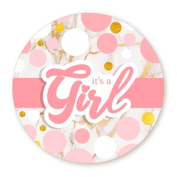 It's A Girl Pink Gold - Round Personalized Baby Shower Sticker Labels