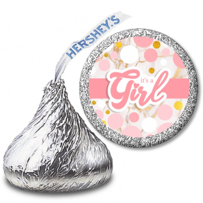 It's A Girl Pink Gold - Hershey Kiss Baby Shower Sticker Labels