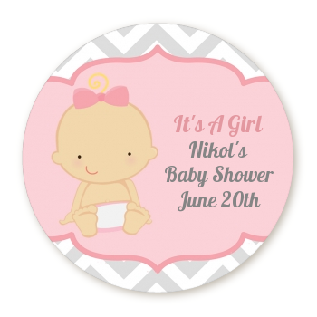 It's A Girl Chevron - Round Personalized Baby Shower Sticker Labels