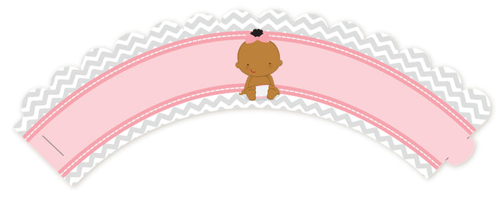 It's A Girl Chevron African American - Baby Shower Cupcake Wrappers
