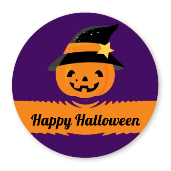Jack O Lantern Witch - Round Personalized Halloween Sticker Labels
