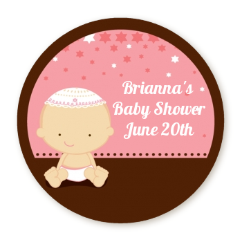 Jewish Baby Girl - Round Personalized Baby Shower Sticker Labels