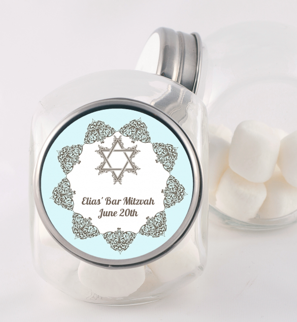 Jewish Star of David Blue & Brown - Personalized Bar / Bat Mitzvah Candy Jar
