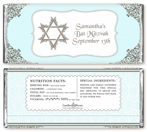 Jewish Star of David Blue & Brown - Personalized Bar / Bat Mitzvah Candy Bar Wrappers