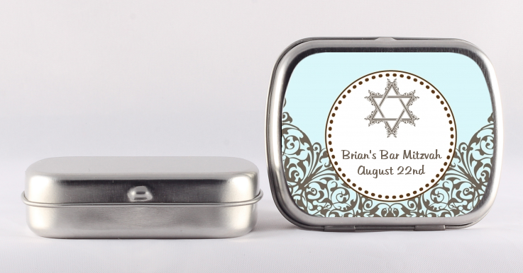 Jewish Star of David Blue & Brown - Personalized Bar / Bat Mitzvah Mint Tins