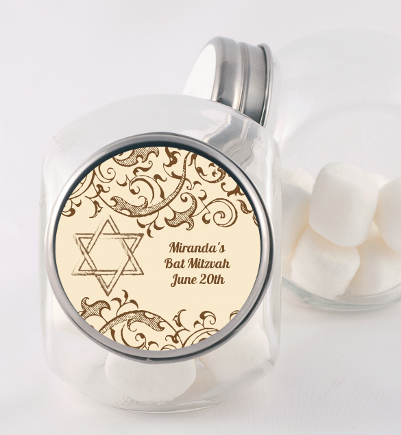 Jewish Star of David Brown & Beige - Personalized Bar / Bat Mitzvah Candy Jar