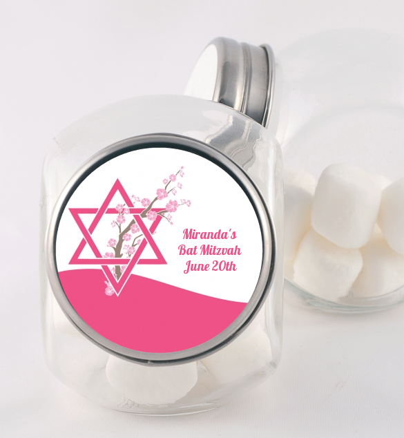 Jewish Star of David Cherry Blossom - Personalized Bar / Bat Mitzvah Candy Jar