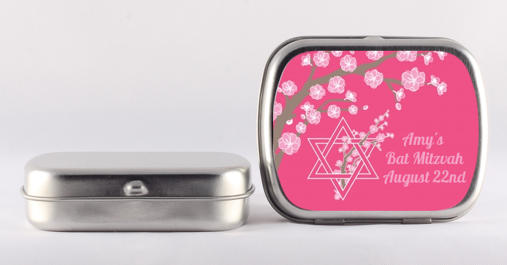 Jewish Star of David Cherry Blossom - Personalized Bar / Bat Mitzvah Mint Tins