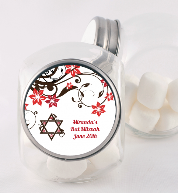 Jewish Star Of David Floral Blossom - Personalized Bar / Bat Mitzvah Candy Jar
