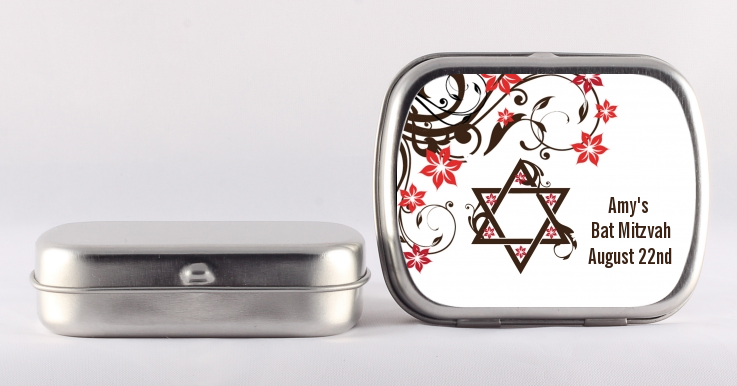 Jewish Star Of David Floral Blossom - Personalized Bar / Bat Mitzvah Mint Tins