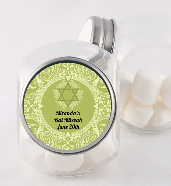 Jewish Star of David Sage Green - Personalized Bar / Bat Mitzvah Candy Jar