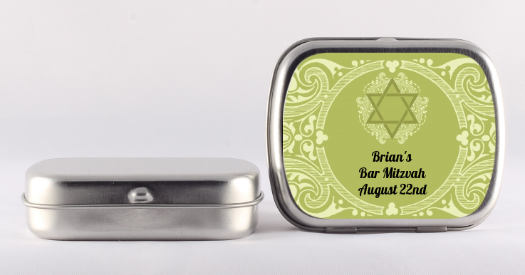 Jewish Star of David Sage Green - Personalized Bar / Bat Mitzvah Mint Tins