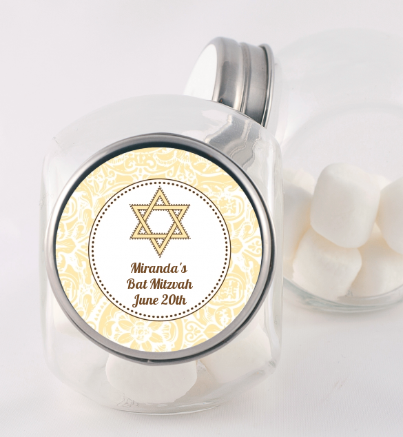 Jewish Star of David Yellow & Brown - Personalized Bar / Bat Mitzvah Candy Jar