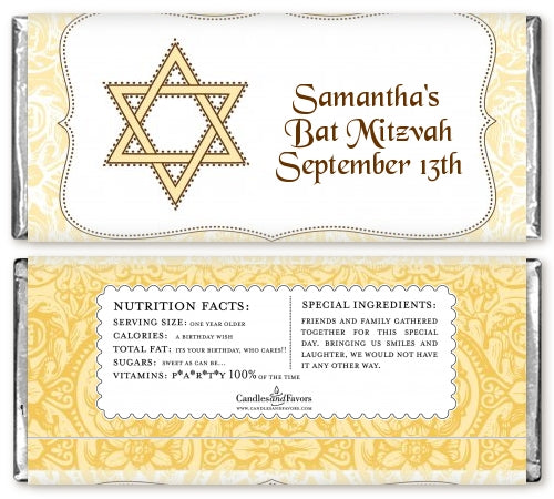 Jewish Star of David Yellow & Brown - Personalized Bar / Bat Mitzvah Candy Bar Wrappers
