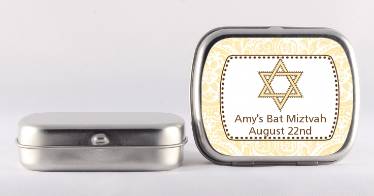 Jewish Star of David Yellow & Brown - Personalized Bar / Bat Mitzvah Mint Tins