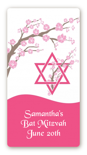 Jewish Star of David Cherry Blossom - Custom Rectangle Bar / Bat Mitzvah Sticker/Labels