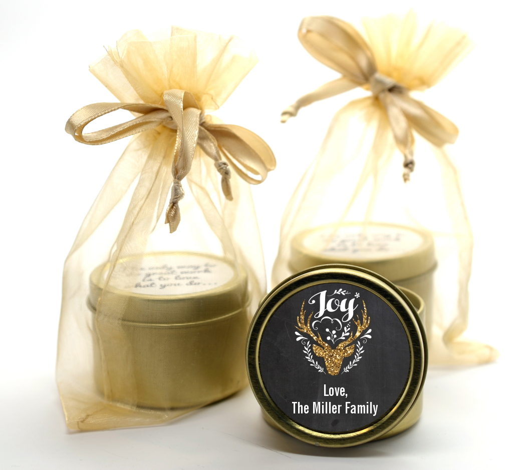 Joy Oh Deer Gold Glitter - Christmas Gold Tin Candle Favors