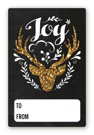 Joy Oh Deer Gold Glitter - Custom Large Rectangle Christmas Sticker/Labels