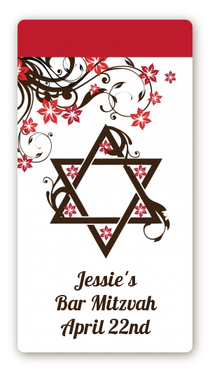 Jewish Star of David Floral Blossom - Custom Rectangle Bar / Bat Mitzvah Sticker/Labels